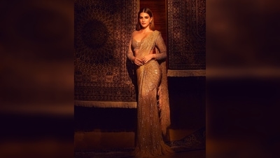 Kriti Sanon showed off her hourglass figure and long torso as she struck some elegant poses in the saree. (Instagram/@kritisanon) Kriti Sanon showed off her hourglass figure and long torso as she struck some elegant poses in the saree. (Instagram/@kritisanon)