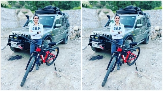‘Spirits high’: Inside Gul Panag’s cycling expedition to Ladakh(Instagram/@gulpanag)