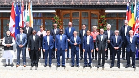 G7 leaders pose for group photograph ahead of the G7 Summit, at Schloss Elmau in Germany.