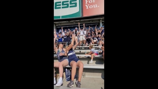 The crowd at a baseball game cheered the little girl as she flipped a bottle. (@Saquon_Gleyber/Twitter) The crowd at a baseball game cheered the little girl as she flipped a bottle. (@Saquon_Gleyber/Twitter)