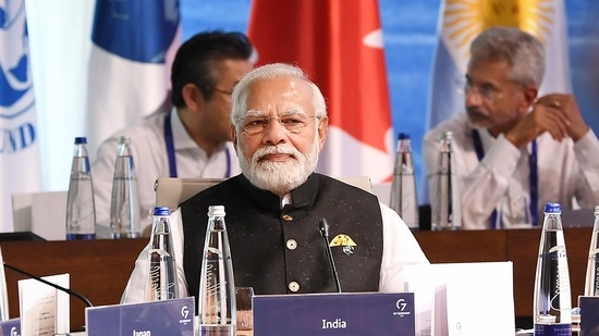 Prime Minister Narendra Modi during a G-7 Summit meeting at Bavarian Alps in Germany on Monday.(PTI) Prime Minister Narendra Modi during a G-7 Summit meeting at Bavarian Alps in Germany on Monday.(PTI)