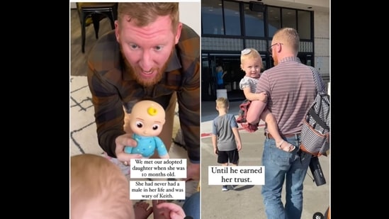 A screengrab of the video of the little girl who is adjusting to life with her adopted father. &nbsp;(kristi_vest_/Instagram)