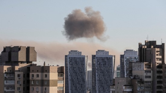 Smoke rises after a missile strike in Kyiv, Ukraine.(REUTERS)
