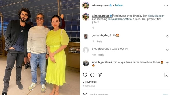 Ashneer Grover se encuentra con Malaika Arora, Arjun Kapoor en París después de perderse la reunión de Shark Tank, comparte fotos