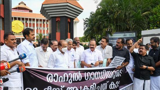 The maiden day of the fifth session of Kerala assembly was adjourned on Monday amid protests by the Congress-led opposition over the attack on party leader Rahul Gandhi’s office in Wayanad even as both treasury and opposition members rushed to the well. (PTI)