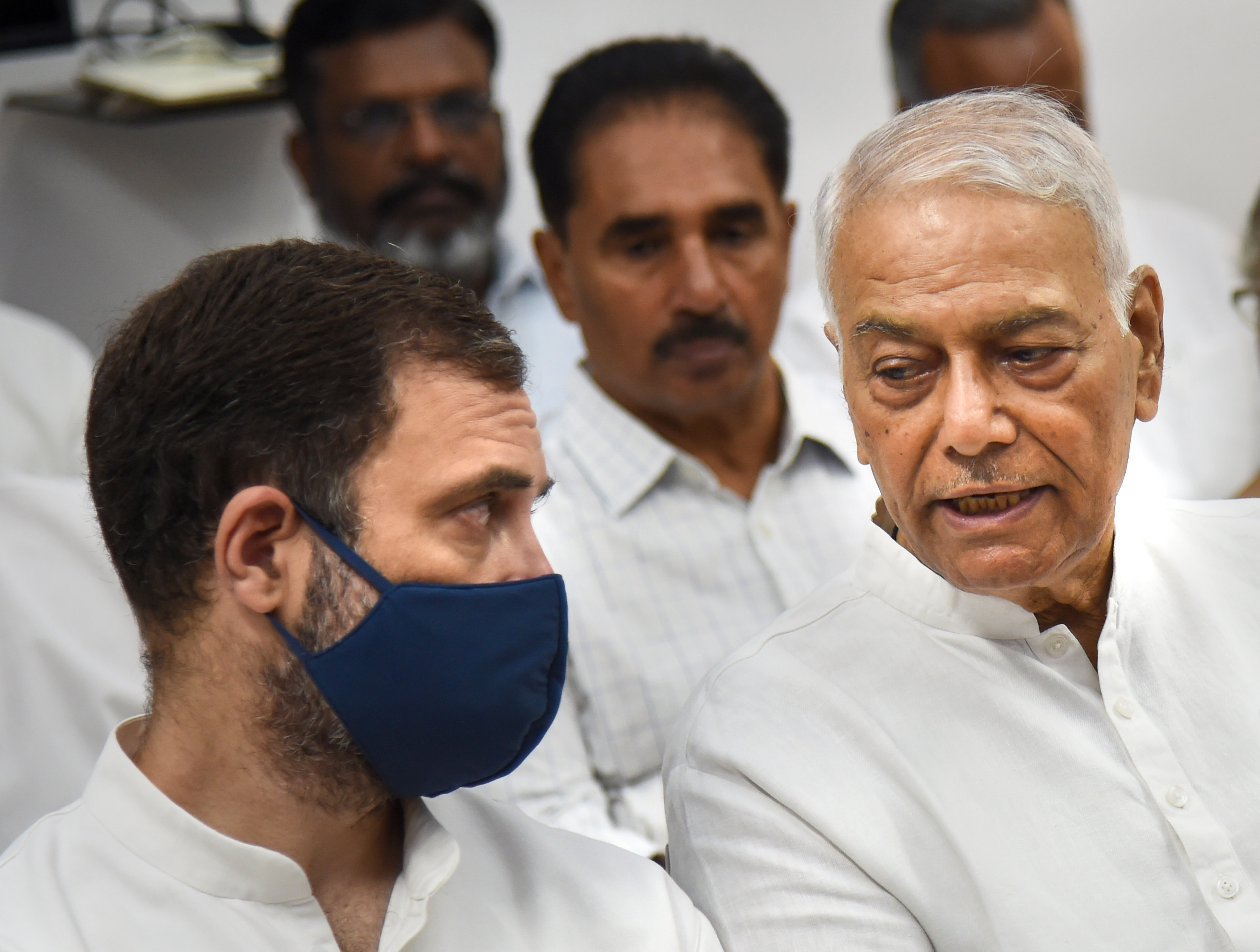 Opposition candidate Yashwant Sinha (right) with Congress leader Rahul Gandhi (left) during the filing of his nomination papers for presidential election, at Parliament House, on June 27, 2022. (PTI) Opposition candidate Yashwant Sinha (right) with Congress leader Rahul Gandhi (left) during the filing of his nomination papers for presidential election, at Parliament House, on June 27, 2022. (PTI)