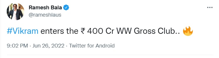 Vikram enters ₹400 crore club.