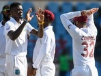 West Indies players celebrate West Indies players celebrate
