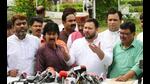RJD’s Tejashwi Yadav interacts with media outside the Bihar Assembly on Tuesday. (Santosh Kumar/HT Photo) RJD’s Tejashwi Yadav interacts with media outside the Bihar Assembly on Tuesday. (Santosh Kumar/HT Photo)