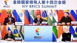 O presidente chinês Xi Jinping hospeda a 14ª Cúpula do BRICS via link de vídeo de Pequim, quinta-feira, 23 de junho de 2022. (Li Tao/Xinhua via AP)