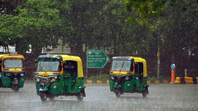 Autos commute amid heavy rainfall in New Delhi. (ANI Photo) Autos commute amid heavy rainfall in New Delhi. (ANI Photo)