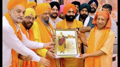 The Sikh delegation meeting chief minister Yogi Adityanath at his official residence on Tuesday. (Sourced)