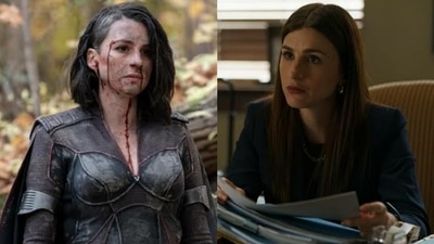 Aya Cash (Aya Cash is known for playing Stormfront on The Boys (left) and Katie Rayburn on The Girl From Plainville (right))