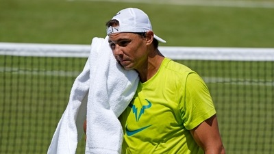 Spain's Rafael Nadal wipes his face with a towel as he practices ahead of the Wimbledon 2022 (AP) Spain's Rafael Nadal wipes his face with a towel as he practices ahead of the Wimbledon 2022 (AP)