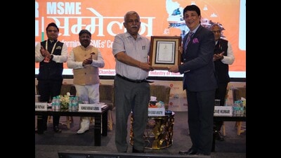 UPEIDA CEO Awanish Kumar Awasthi (left) at Uttar Pradesh MSME Convention 2022 in Lucknow on Tuesday (Sourced) UPEIDA CEO Awanish Kumar Awasthi (left) at Uttar Pradesh MSME Convention 2022 in Lucknow on Tuesday (Sourced)