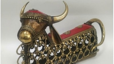 PM Modi gifted Nandi-themed Dokra Art to Argentina's president Alberto Fernandez. Dokra Art is non-ferrous metal casting art that is made using the lost-wax casting technique. The piece of art is made in Chhattisgarh, India. (ANI) PM Modi gifted Nandi-themed Dokra Art to Argentina's president Alberto Fernandez. Dokra Art is non-ferrous metal casting art that is made using the lost-wax casting technique. The piece of art is made in Chhattisgarh, India. (ANI)