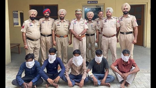 The accused in custody of Sahnewal police in Ludhiana on Tuesday. (HT Photo)