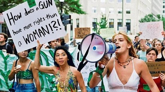 Abortion rights supporters march on Sunday during a protest in Washington, US.&nbsp;(Reuters)