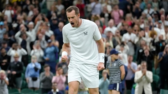 Britain's Andy Murray celebrates after winning a point.(AP)