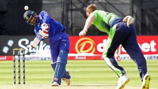 Deepak Hooda plays a shot during the second T20I against Ireland(AFP)