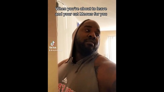 The image, taken from the viral Instagram video, is of the man who shows what to do after your cat meows.(Instagram/@76dmb76)