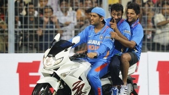 File photo of MS Dhoni riding a bike(Getty Images)