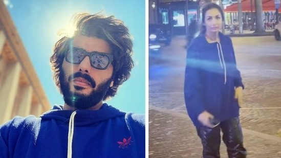 Arjun Kapoor and Malaika Arora shared a blue jumper in Paris.&nbsp;