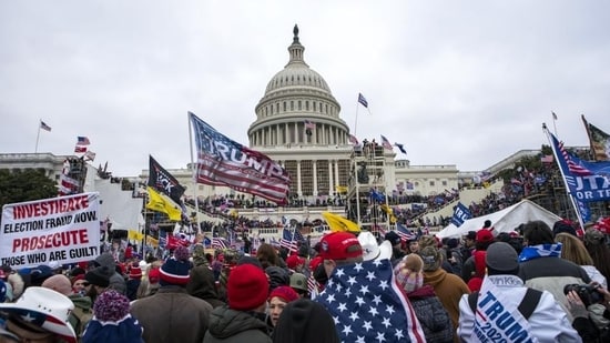 Insurrections loyal to President Donald Trump rally at the US Capitol in Washington on January 6, 2021. (AP)