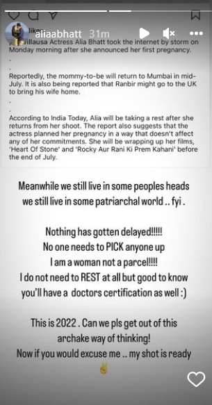 Alia Bhatt responds to an Instagram post about her pregnancy.