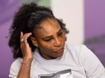 Serena Williams reacts as she speaks during a press conference after being defeated by France's Harmony Tan. Serena Williams reacts as she speaks during a press conference after being defeated by France's Harmony Tan.