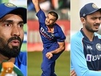 Dinesh Karthik, Harshal Patel and Axar Patel were out for first-ball ducks. (Getty Images) Dinesh Karthik, Harshal Patel and Axar Patel were out for first-ball ducks. (Getty Images)