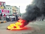 Locals protest after two men behead youth in Udaipur's Maldas on Tuesday. (ANI Photo)