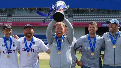 Ben Stokes celebrates with trophy after England completed a whitewash against New Zealand in the three-match Test series (Reuters)