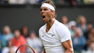 Rafael Nadal celebrates scoring a point as he plays against Francisco Cerundolo. (AFP) Rafael Nadal celebrates scoring a point as he plays against Francisco Cerundolo. (AFP)