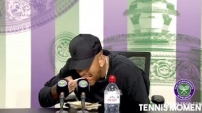 Nick Kyrgios snacks on Sushi during press conference (Twitter) Nick Kyrgios snacks on Sushi during press conference (Twitter)