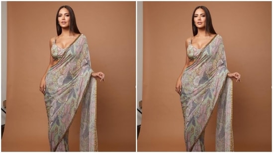 Esha Gupta earlier made fans go gaga over her ethnic look in a pastel floral saree which she teamed with a matching sleeveless blouse.&nbsp;(Instagram/@egupta)