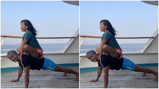 Ankita is Milind’s biggest support, even in fitness. We mean it. Here’s how their practise pushups together.(Instagram/@milindrunning)