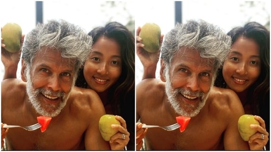 Fitness also means having healthy food on a daily basis. Mangoes and watermelons form parts of their diet.(Instagram/@milindrunning)