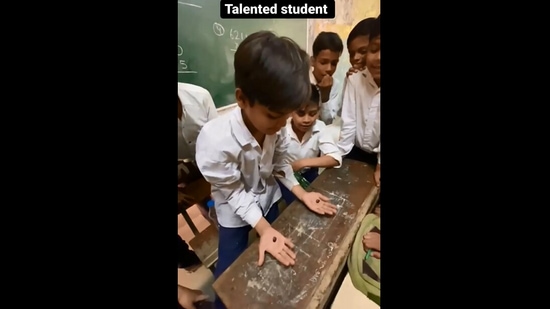 The image, taken from the viral Instagram video, shows the school kid showing magic. (Instagram/@sahil.aazam)