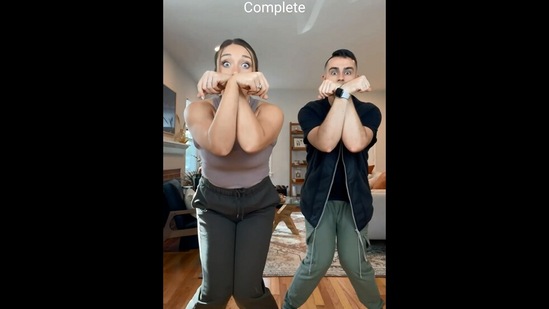The image, taken from the viral Instagram video, shows the choreographer couple&nbsp;showcasing dance moves to iPhone text tones. (Instagram/@cost_n_mayor)