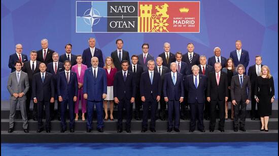 Nato heads of states and governments pose for a photo during a summit in Madrid, Spain. (REUTERS)