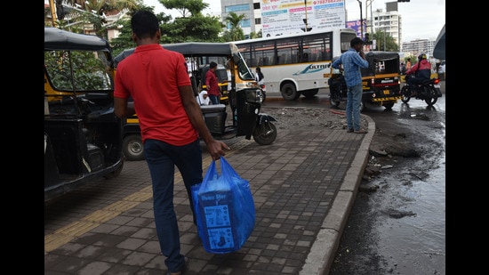 A person seen using a plastic bag at a marketplace on Wednesday. (HT PHOTO) A person seen using a plastic bag at a marketplace on Wednesday. (HT PHOTO)