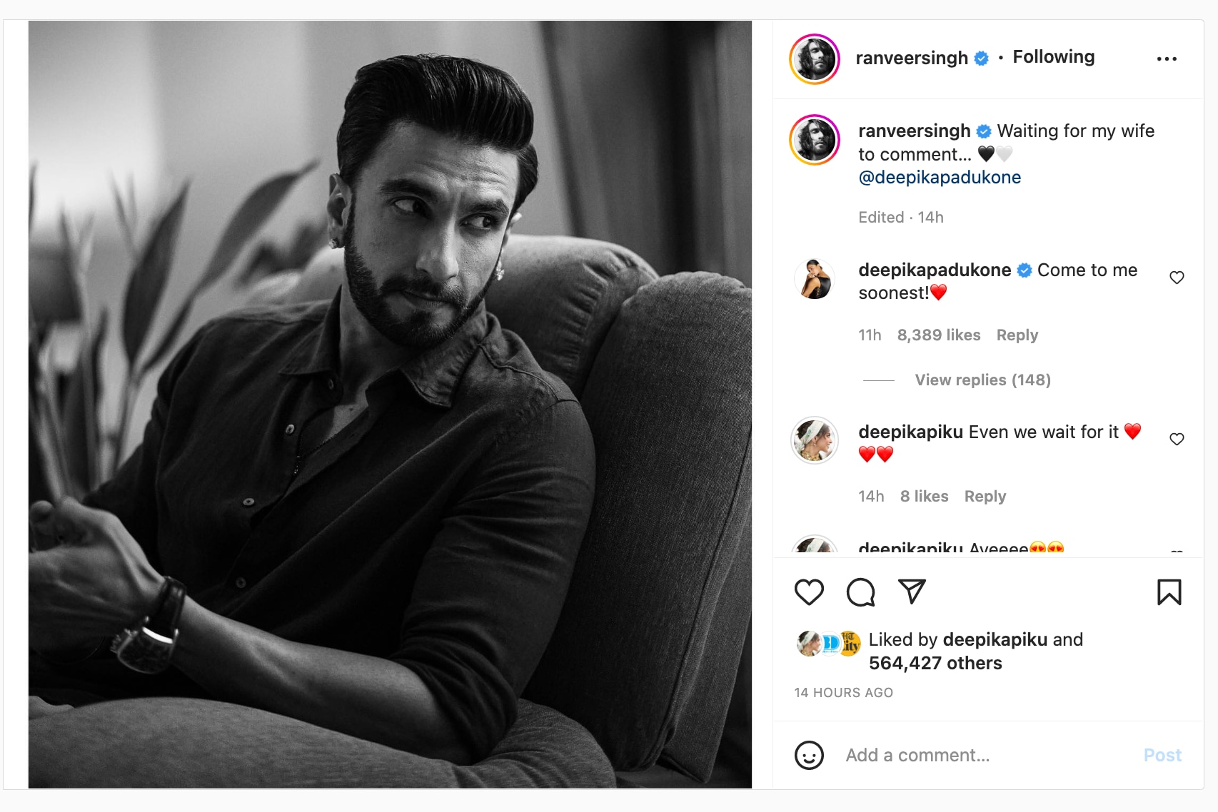 Deepika's Comment On Husband Ranveer's Latest Instagram Post Is All Things  Love - RVCJ Media