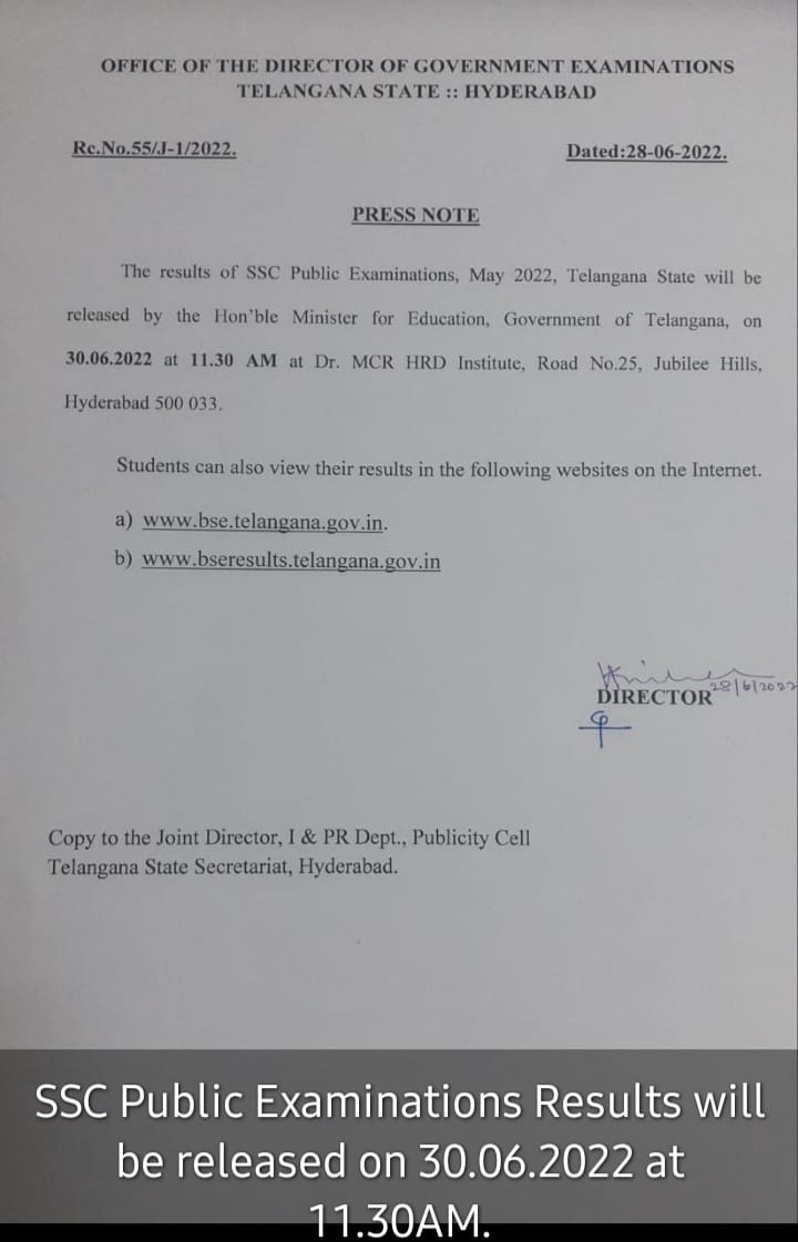 TS 10th results 2022 date: Official Notice TS 10th results 2022 date: Official Notice