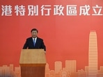 China's President Xi Jinping delivers a speech after arriving for the upcoming handover anniversary by train in Hong Kong, Thursday, June 30, 2022. (AP/PTI) China's President Xi Jinping delivers a speech after arriving for the upcoming handover anniversary by train in Hong Kong, Thursday, June 30, 2022. (AP/PTI)