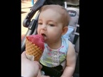 The cute baby tastes ice-cream for the first time in her life. (Instagram/@shrimpsaladcircus) The cute baby tastes ice-cream for the first time in her life. (Instagram/@shrimpsaladcircus)