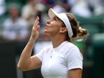 Romania's Simona Halep celebrates winning her first round match against Czech Republic's Karolina Muchova&nbsp;