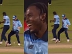Jofra Archer does a nutmeg on Eoin Morgan Jofra Archer does a nutmeg on Eoin Morgan 