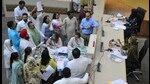 AAP and BJP councillors arguing in the well of the Chandigarh MC House on Thursday (Keshav Singh/HT) AAP and BJP councillors arguing in the well of the Chandigarh MC House on Thursday (Keshav Singh/HT)