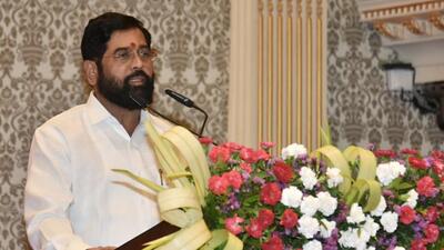 Eknath Shinde takes oath as the chief minister of Maharashtra during the swearing-in ceremony, in Mumbai on Thursday. (ANI Photo) (Deepak Salvi)
